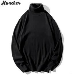 Huncher Mens Turtleneck Seater Men Winter Fleece Korean Fashion編みジャンパー未定義のプルオーバーブラックセーター201126