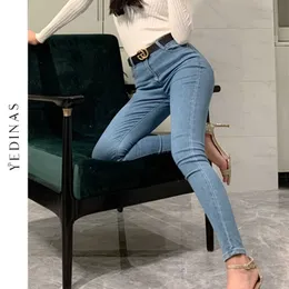 Yedinas Jeans a vita alta da donna anni '90 Nero Blu Stretch Hip Slim Fit Pantaloni a matita skinny Lavaggio Pantaloni in denim Donna Push Up 210527