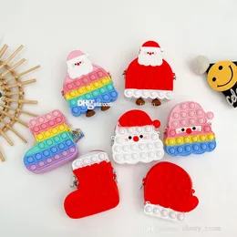 Natale I bambini cambiano borsa 2022 cartone animato bolla silicone zero portafoglio per bambini moda ragazzi ragazza Babbo Natale decompressione borse a tracolla F1446