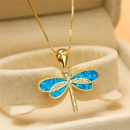 Pingente de colar de pingente de luxo fêmea de colar de opala branca encantador de cristal cadeia animal para mulheres fofas dragonfly de ouro elle22