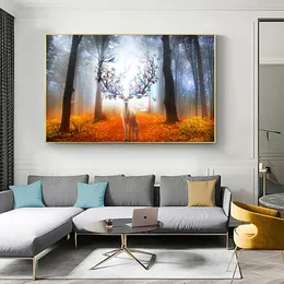 Forest Deer Animal Canvas Målning Vardagsrum Tryck och affischer ELK Väggkonst Dekorativa bilder Nordic Home Decor Cuadros