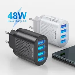 EU/US/UK Plug USB Charger 3A Quik Charge 3.0 Mobiltelefonladdare för iPhone 13 Samsung Xiaomi 4 Port 48W Fast Wall Chargers