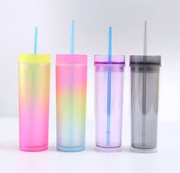 16oz dubbelskikt plast raka halmtumblers cup kreativ logotyp kan skrivas ut utomhus praktiskt dryckskopp