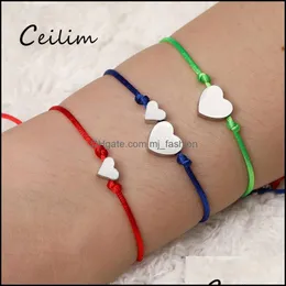 Braccialetti con ciondoli Gioielli Bohemian Doppio cuore Coppie per donna Uomo 6 colori Corda in cera Bracciale con pendente in acciaio inossidabile con amicizia W