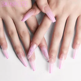 False unhas 24pcs/caixa destacável Taro Gradiente roxo Ballerina Vestível Caixão Longo Longo Dicas de unhas de capa completa com cola Prud22