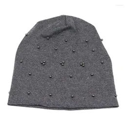 Beanie/Skull Caps Brand Pearls Rhinestones Beanies For Women Autumn Cotton Soft Warm Slouchy Hat Ladies Skullies&Beanies Drop Oliv22