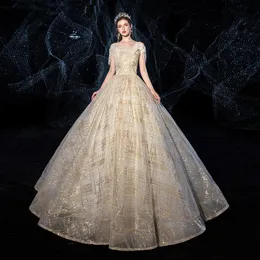 Inne suknie ślubne luksusowe sukienki szampana lśniący cekiny łódki szyi piłka z ramion nośnych vestidos de novia 2022