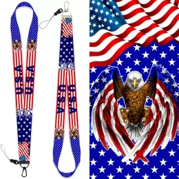 American Flag Celular Celanyard Party Supplies Pingente de fita de fita Fashion Long Strong Keychain Bracelet
