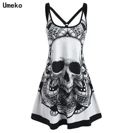 Umeko Summer Goth Plus Size Skull Print Women Olcyfeless Mini Dress Y2K Ladies Discal Dresses for Tver Dark Academia ALT Comply 220521