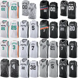 スクリーン印刷されたバスケットボールDejounte Murray Jersey 5 Keldon Johnson 3 Jakob Poeltl 25 Lonnie Walker IV 1 Doug McDermott 17 Derrick White 4 Josh Richardson 7 Sport Top