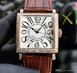 Color Dreams Master Square A21J Automatische Herrenuhr Roségold 6000 K SC DT COL DRM V Diamantlünette Schwarze Zahlenmarkierungen Braunes Lederarmband Puretime F30D4