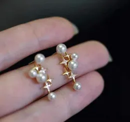 14k Gold Plating zircon stars are shining Ear Studs natural Freshwater pearl Earrings white Lady/girl Fashion wedding jewelry