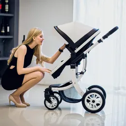 Barnvagnar# lyxig baby barnvagn 3 i 1 2022 pu läder och bilstol hög landskap bärbar barnvagn vit pramstrollers#