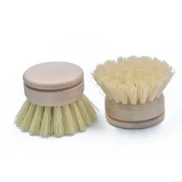 Pot Brush Japanese-Style Hushåll Kök Non-Stick Oil Potnatural Sisal Beech Brush Replacement Brush Head B0504