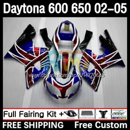 Rahmensatz für Daytona 650 600 CC 02 03 04 05 Karosserie 7DH.12 Motorhaube Daytona 600 Daytona650 2002 2003 2004 2005 Karosserie Daytona600 02-05 Motorradverkleidung blaue Flagge