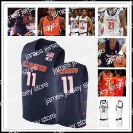 James Custom Illinois Fighting Illini College Basketball Jersey Kofi Cockburn Alfonso Plummer Jacob Grandison Trent Frazier Ayo Dosunmu Coleman