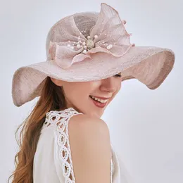 Summer Lady Color Big-Brimmed Straw Flower Sun Floppy Wide-Brimmed Beach Hat Kvinnors UV-skydd HA