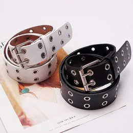 Bältesbältet Womens Punk Chain Fashion Justerbar Black Double Eyelet Grommet Leather Buckle For Women Vintage Belt Belsbelts