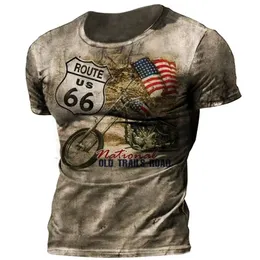 Vintage Motocycel US Route 66 Men T Shirt Summer luźna okrągła szyja krótkie rękawowe topy strejowe TEES Casual Oversizes Tshirts 220607