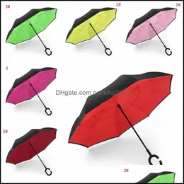 Umbrellas Household Sundries Home Garden Creative Reverse Folding Inverted Double Layer With C Handle Inside Out W Dhwfi
