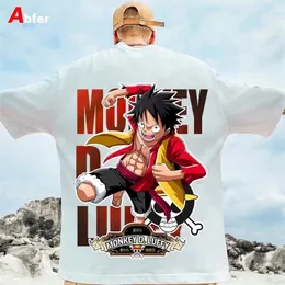 Abfer Japanine Anime Men's特大のTシャツHarajuku Top Hip Hop Style Luffy Zoro Manga Print Graphic T Shirts Cartoon Closes220615