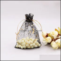 Outra organização de armazenamento doméstico Organização Housekee Garden Organza Dstring Favor Gift Stars Candy Stars Moon Bated Gão Gaze Bolsa de Jóias