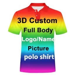 3D Men Men Men camisa pólo Casual Manga curta Empresa pessoal Impressão de corpo inteiro Personalizado personalizado camiseta de tamanho grande por atacado 220614