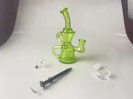 Rauchpfeifen, tolles 8-Zoll-hohes Glas, Recycler-Bong-Glashandwerk, 14-mm-Kopf, Set