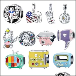 Altri gioielli con perline sciolte Wostu 925 Sterling Sier Uicorn Moon Ameircan Eagle Tv Forno Charms Ciondolo Braccialetti adatti Moda donna Regalo fai da te Dro