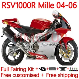 Carenados de Moto para Aprilia RSV1000R Mille RV60 RSV-1000 RSV1000 R RR 04 05 06 Carrocería 160No.23 RSV1000RR RSV 1000 R 1000R 1000RR 2004 2005 2006 Kit de carrocería Rojo Plata