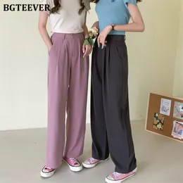 BGTEEVER CASUAL WIDE LEG PANTS FÖR KVINNA CHIC POCKETS Fulllängd Pants Kvinnliga löst byxor Pantalon Femme 2020 Summer T200422