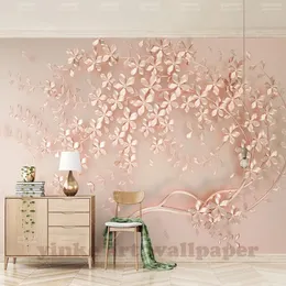 Tapeten Kundenspezifisches großes Wandbild Luxus Eleganz 3D Stereoskopische Blume Rose Gold Tapete Für Wohnzimmer TV-Hintergrund Wandpapier