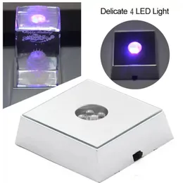 4 LED -ljusbas Lysande nattlampor Kristallglas Transparenta föremål Display Stand Färgglada fyrkantig Glorifiering