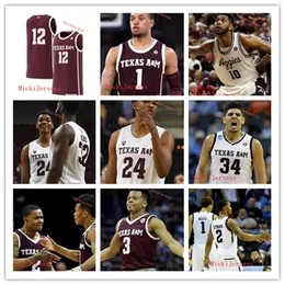 XFLSP Koleji Özel Texas Am Aggies Dikişli Koleji Basketbol Jersey Robert Williams III Danual House Deandre Jordon Khris Middleton Alex Caruso