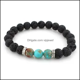 Charmarmband smycken mode naturlig svart lava sten turkosa armband aromaterapi eterisk olja diffusor f￶r dhyoi
