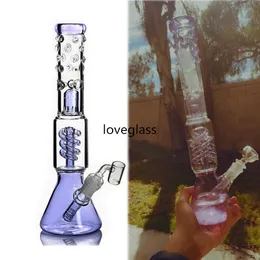 14.6inchs Freezable Coil Bong Beaker Base Water Pipes Hookahs Shisha Glass Bubber Ice Dab Rigs With 14mm Bowl