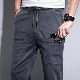 Herren Jeans Herren Stretch Soft Denim Freizeithosen Mode Kordelzug gebundene Füße Haremshose Männliche MarkenkleidungHerren