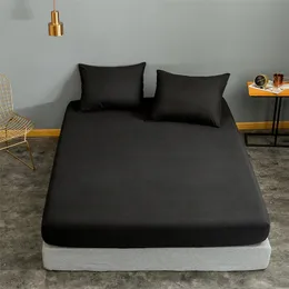 Bonenjoy 1pc Black Color Fitted Sheet Single/Queen/King Size drap de lit Bed Sets Solid Double s (no Pillowcase) 220514