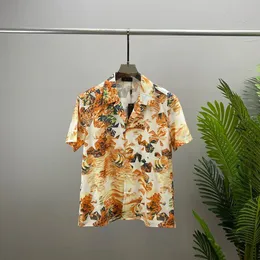 Lyxdesigner skjortor herr mode geometriska tryck bowling skjorta hawaii blommor casual skjortor män smal passform kort ärm sort 2wsx