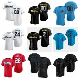 Uomo Donna Gioventù Baseball 24 Avisail Garcia Jersey 2 Jazz Chisholm Jr 11 Miguel Rojas 99 Jesus Aguilar 26 Garrett Cooper 12 Jorge Soler Rosso Blu Nero Bianco Grigio Colore