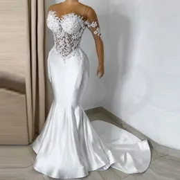 Splendidi abiti da sposa a sirena in raso 2022 con nappe in pizzo che bordano abiti da sposa su misura manica lunga Vestido de novia