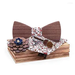 Bow Ties Sitonjwly Wood Bowtie Handkerchief Brooches Cufflinks Tie Clips Set For Men Suit Wooden Butterflies Bowknots GiftsBow Emel22