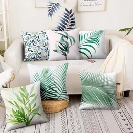 Cushion/Decorative Pillow Watercolor Eucalyptus Leaves Pillowcase Tropical Palm Leaf Painting Cushion Decorative Pillows Home Decor Sofa Thr