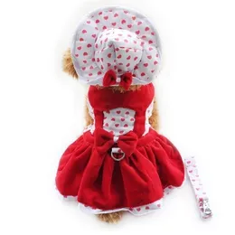 Armi Store Heart Shape Dog Dresses Fashion Dogs Princess 6071080 Pet Clothing Supplies Hat Panties Leash 1セットLJ200923212N