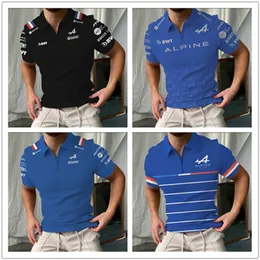 지퍼 폴로 셔츠 포뮬러 ONE 알파인 팀 Alonso Blue Black Polo Shirt 캐주얼 Shortsleeve Racing 팬 여름 탑 220608