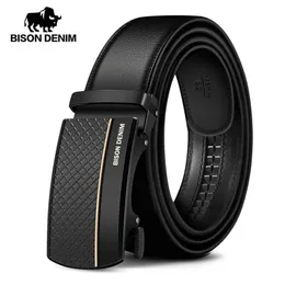 BISON DENIM Genuine Leather Automatic Men Belt Luxury Strap for Designer s High Quality Fashion N71416 220427