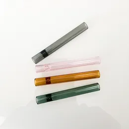 3,6 дюйма Tobacco Фильтры наконечники с плоским круглым ртом стеклянные трубы Pyrex курительные трубки для прокатки бумаги толстые прозрачные розовые серые желтые зеленые цвета ручной работы стеклянные трубы