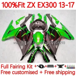 카와사키 닌자 ZX300 ZX3R에 대한 주사 페어링 ZX 3R 300R ZX-300R 13-17 35NO.6 EX300R ZX-3R ZX300R 13 14 15 16 17 EX-300 2014 2015 2017 OEM BODY 스톡 그린