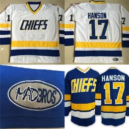Vipceomit #17 Steve Hanson Charlestown Hanson Brother Slap Shot Shot Stitched Borderyer Hockey Jerseys Blue White