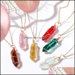 Arts And Crafts Fashion Colorf Glass Hexagonal Prism Pendant Gold Wire Wrap Necklace For Women Jewelry Wholesale Drop Del Sports2010 Dhc7N